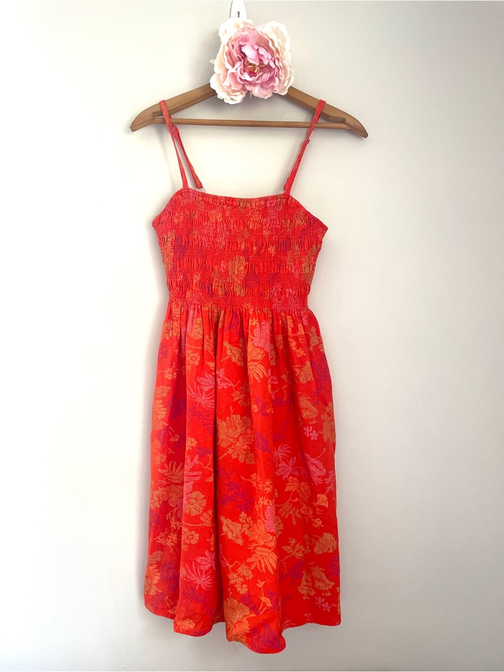 Universal Thread Floral Smocked Mini Sundress Orange Coral XS - Picture 3 of 7